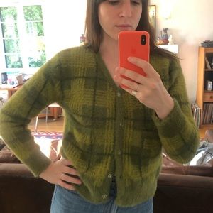 Vtg Fuzzy plaid mohair sweater Size S
